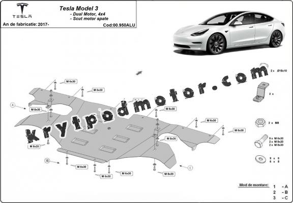 Zadní hliníkový kryt elektromotoru – Tesla Model 3 AWD