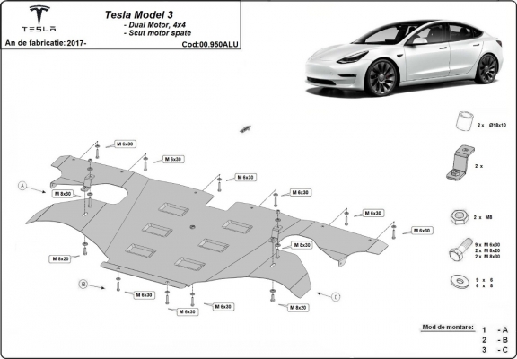 Zadní hliníkový kryt elektromotoru – Tesla Model 3 AWD