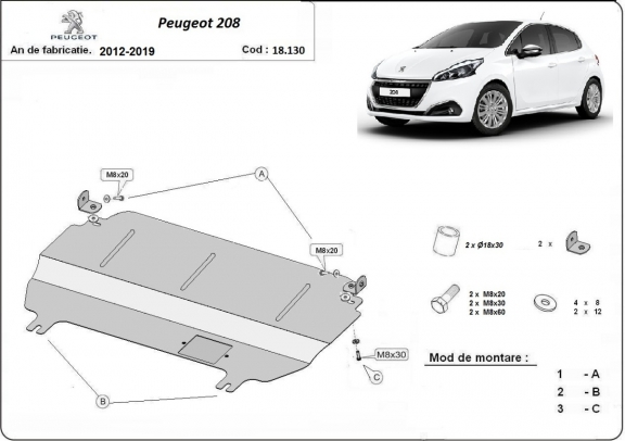 Kryt pod motor Peugeot 208