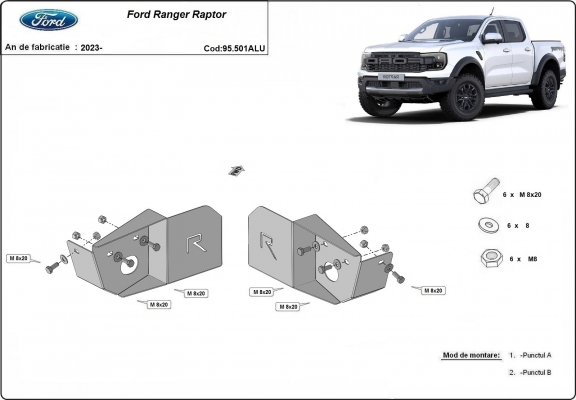 Hliníkový kryt pod motor snímače zadního ramene nápravy Ford Ranger Raptor