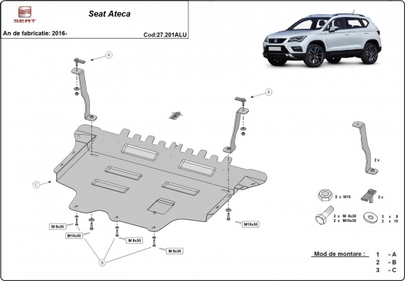 Hliníkový kryt pod motor Seat Ateca