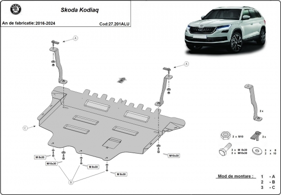 Hliníkový kryt pod motor Skoda Kodiaq