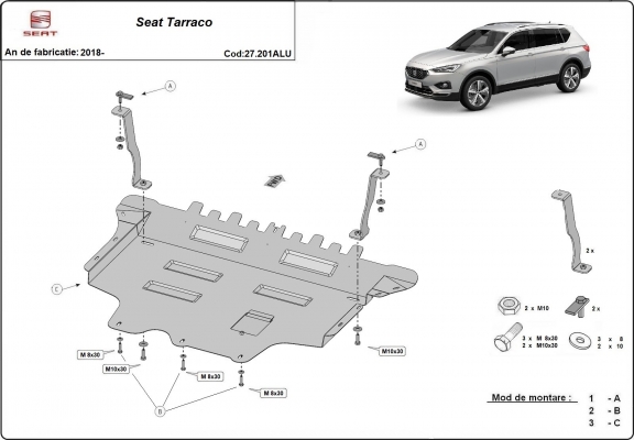 Hliníkový kryt pod motor Seat Tarraco