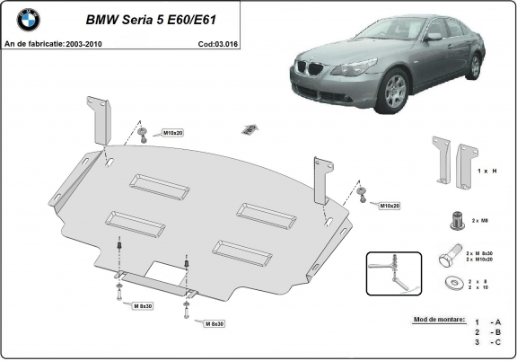 Kryt pod motor BMW Seria 5 E60/E61 standardní přední nárazník