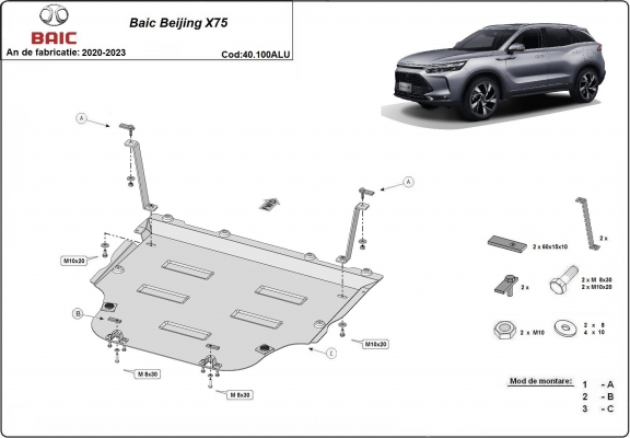 Kryt pod motor hliník BAIC Beijing X75