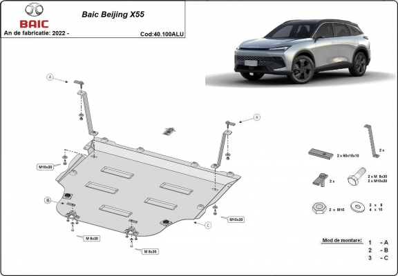 Kryt pod motor hliník BAIC Beijing X55