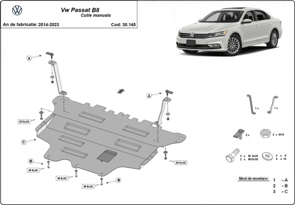 Kryt pod motor VW Passat B8 -  ruční převodovka