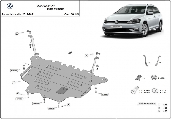 Kryt pod motor VW Golf 7 -  ruční převodovka