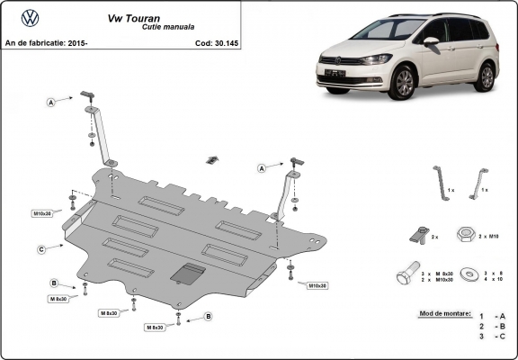 Kryt pod motor VW Touran -  ruční převodovka