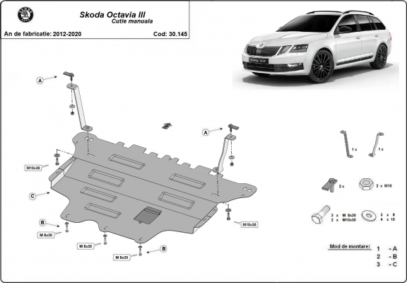 Kryt pod motor Skoda Octavia 3 -  ruční převodovka
