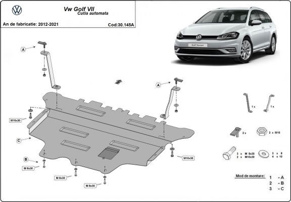 Kryt pod motor VW Golf 7 - automatická převodovka