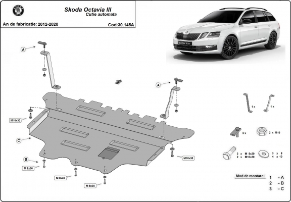 Kryt pod motor Skoda Octavia 3 - automatická převodovka