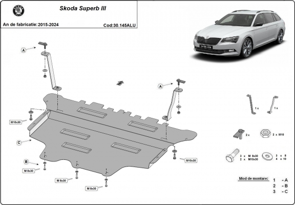 Hliníkový kryt pod motorSkoda Superb III 