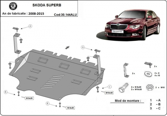 Hliníkový kryt pod motorSkoda Superb II