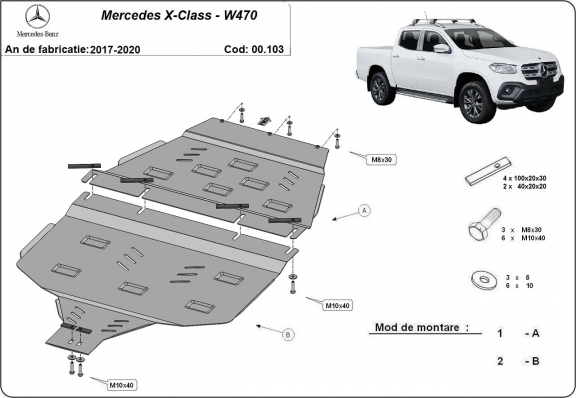 Kryt pod převodovka a kryt přenosového kufru Mercedes X-Class W470