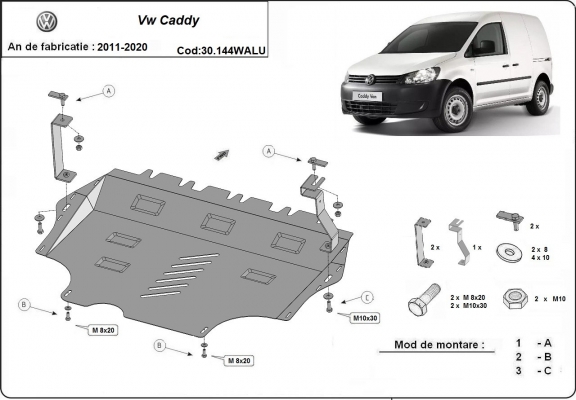Hliníkový kryt pod motor VW Caddy - Webasto