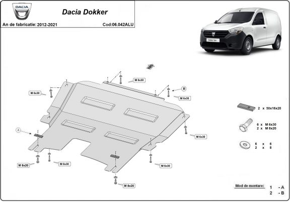 Kryt pod motor hliník Dacia Dokker