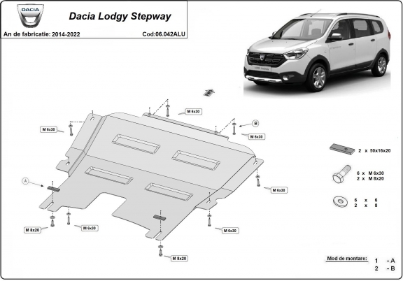Kryt pod motor hliník Dacia Lodgy Stepway