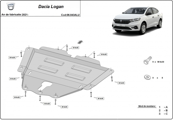 Kryt pod motor hliník Dacia Logan
