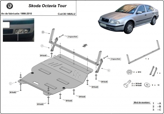 Hliníkový kryt pod motor Skoda Octavia