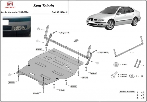 Hliníkový kryt pod motor Seat Toledo