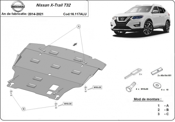 Hliníkový kryt pod motor Nissan X-Trail T32