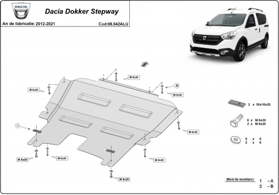 Kryt pod motor hliník DACIA Dokker Stepway
