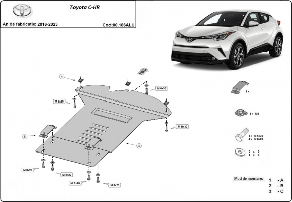 Hliníkový kryt / zámek katalyzátoru pro Toyota C-HR