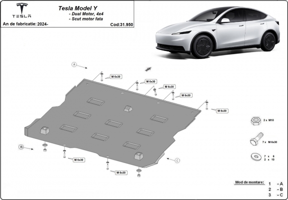 Přední štít elektromotoru pro Tesla Model Y AWD