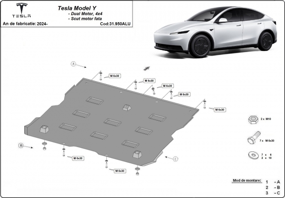 Přední hliníkový kryt elektrického motoru pro Tesla model Y