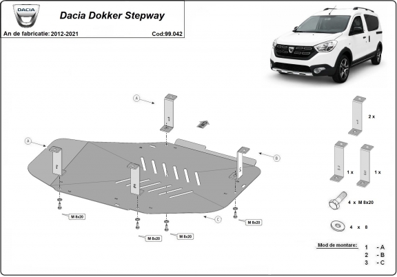 Kryt pod nádrž Dacia Dokker Stepway