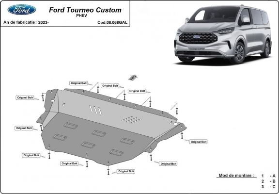 Galvanizovaná ocel ryt pod motor Ford Tourneo Custom PHEV