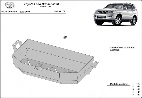 Kryt pod nádrž Toyota Land Cruiser J120 - pouze pro 3 dveřový model 