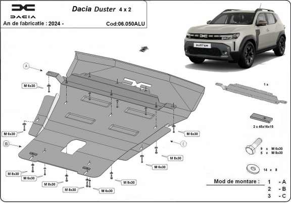 Hliníkový kryt pod motor Dacia Duster- 4x2