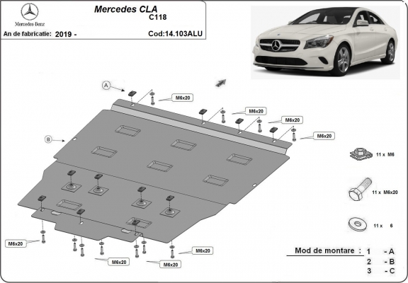 Hliníkový kryt pod motor Mercedes CLA