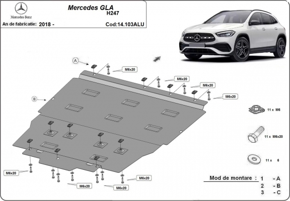 Hliníkový kryt pod motor Mercedes GLA