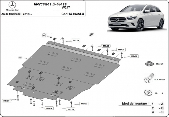 Hliníkový kryt pod motor Mercedes B-Classe