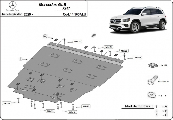 Hliníkový kryt pod motor Mercedes GLB