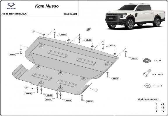 Kryt pod motor KGM Musso 