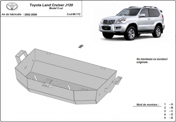 Kryt pod nádrž Toyota Land Cruiser J120 - pouze pro 3 dveřový model 