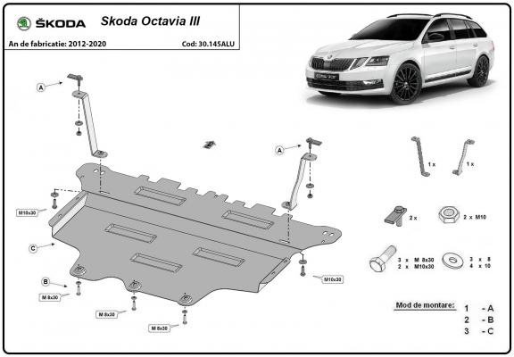 Hliníkový kryt pod motor Skoda Octavia 3