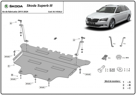Hliníkový kryt pod motorSkoda Superb III 