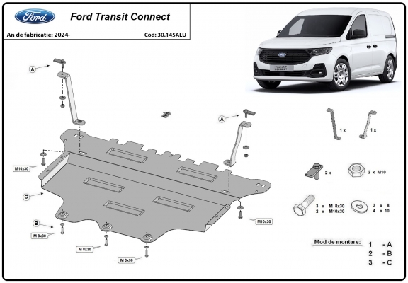 Kryt pod motor hliník Ford Transit Connect