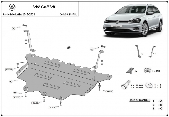 Hliníkový kryt pod motor VW Golf 7