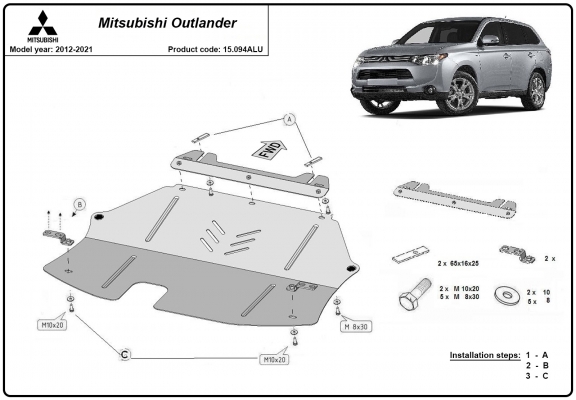 Kryt pod motor hliník Mitsubishi Outlander