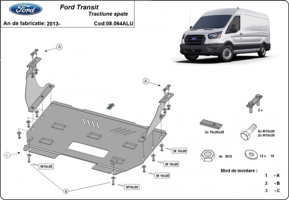 Kryt pod motor hliník Ford Transit RWD
