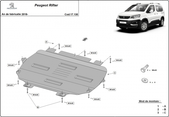 Kryt pod motor Peugeot Rifter