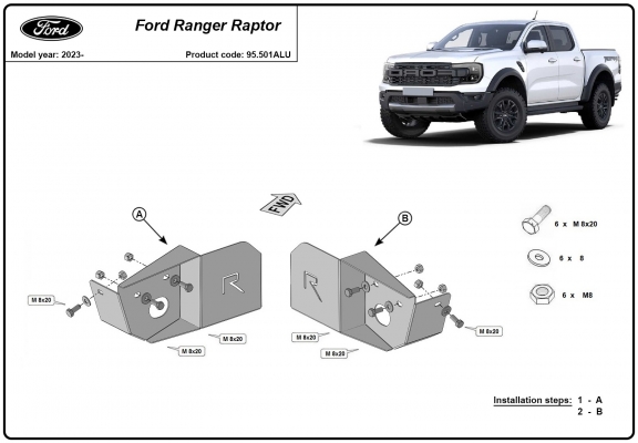 Hliníkový kryt pod motor snímače zadního ramene nápravy Ford Ranger Raptor