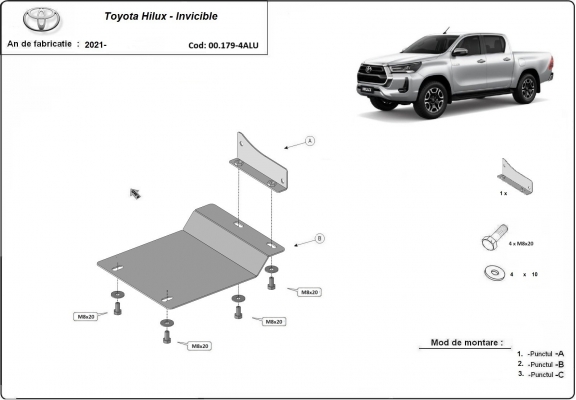 Kryt pod senzory DPF Toyota Hilux - Aluminium