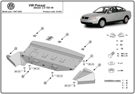 Kryt pod motor VW Passat B5  2.5 TDI V6